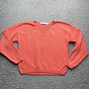 Vintage American Knitworks Sweater Womens Small Pink V-Neck Long Sleeve Knit Top